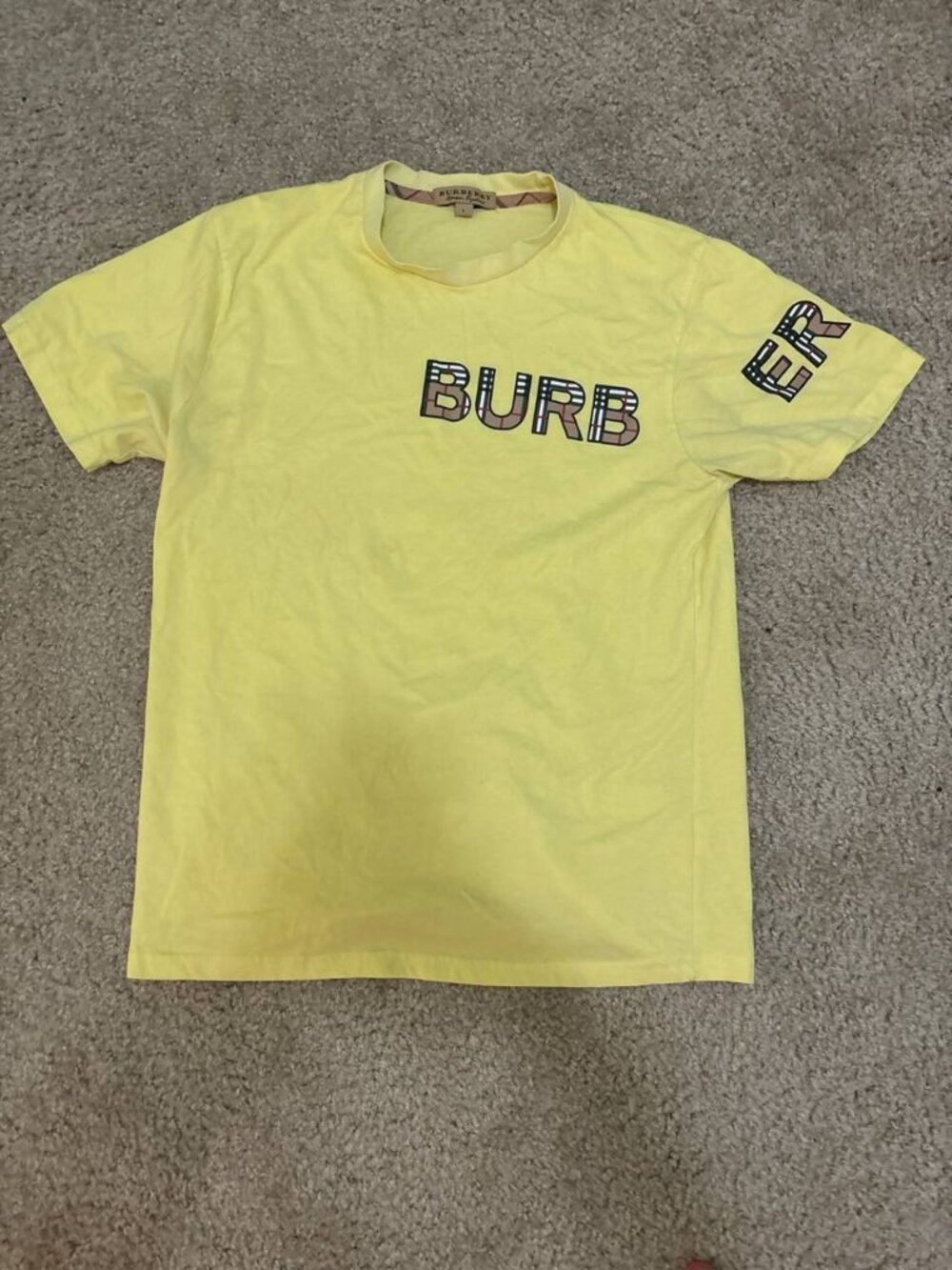 Burberry London England Women's L Yellow Logo Graphic Short Sleeve T-Shirt